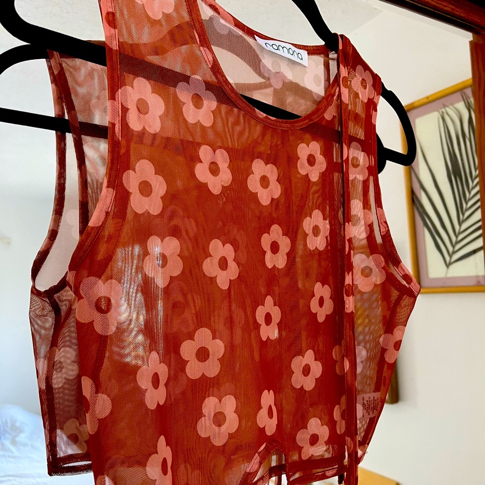 Burnt orange sheer tank with ties